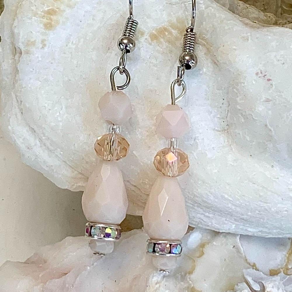 Artist Designed Powder Pink Czech Glass & Crystal Beaded Earrings